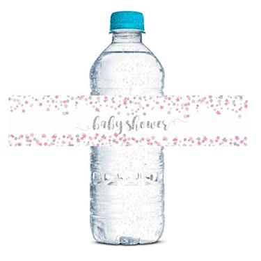 Imagem de Rosa e Prata Twinkle Little Star Girl Baby Shower Impermeável Garrafa de Água Adesivos 20 Etiquetas de Envolver Tamanho 4,4 cm x 21,5 cm por AmandaCreation