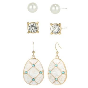 Imagem de Madison Tyler Conjunto de 3 pares de brincos de Páscoa | Brincos de pérola | Brinco de ouro | Brincos de coelho fofos | Brincos de coelho para meninas | Brincos hipoalergênicos para presente de joias