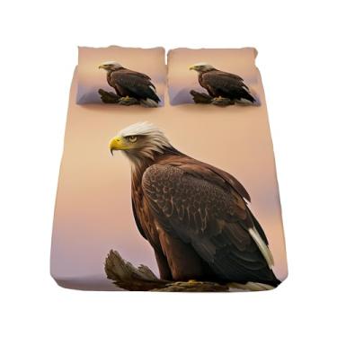Imagem de Jogo de lençol solteiro, águia animal, lençol de cima com 2 fronhas, elástico de 40,6 cm, microfibra hipoalergênica, vermelho-marrom, sem desbotamento, pacote com 4 para crianças e adultos