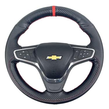 Imagem de ipobootech Capa de volante costurada à mão para Chevrolet Equinox 2018-2022 / Chevy Malibu XL 2016-2022 - Couro - Preto