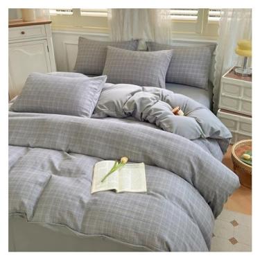 Imagem de Jogo de cama nórdico, xadrez, capa de edredom, conjunto de lençol de cama queen size (solteiro G)