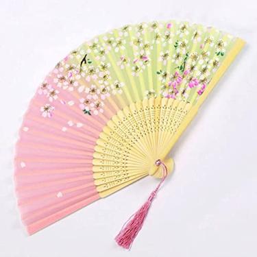 Imagem de YQHWLKJ Ventilador dobrável chinês japonês haste de madeira ventilador de dança clássica borla elegante ventilador feminino para presentes e decoração de parede