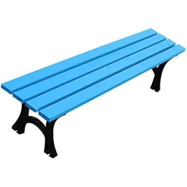 Imagem de Banco de jardim com terraço de 3 lugares Banco de pátio externo, banco de parque com estrutura de metal e assentos de madeira maciça resistentes à corrosão, banco externo resistente às intem