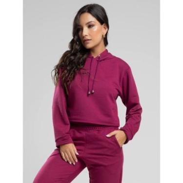 Imagem de Casaco Cropped com Capuz Moletinho Moda Casual Feminina-Feminino