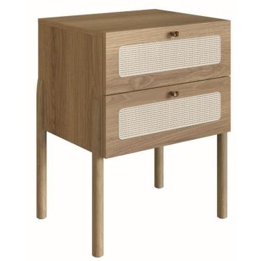 Imagem de Mesa De Cabeceira Oslo Artesano 48 Cm (Largura) Em Mdp Palha Natural Duas Gavetas Base Madeira