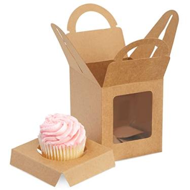 Imagem de Juvale Caixa de cupcake de papel único com enchimento - Recipiente seguro para cupcake - Embalagem de padaria com janela e caixas de sobremesa - Recipiente fácil de montar e embalagem de sobremesa