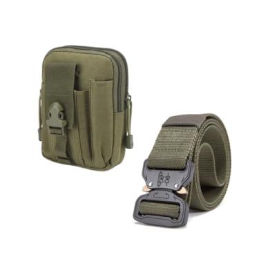 Imagem de Kit Cinto Com Fivela Engate Rápido Bolsa Porta Objeto Celular Multiuso Táticos Militares Resistente a Água (Verde)