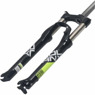 Imagem de Garfo de mola de amortecedor de liga de alumínio, tubo reto de 26/27,5/29 polegadas Bloqueio manual MTB Air Fork Stroke 100mm Acessórios de bicicleta, preto verde, 27,5 polegadas