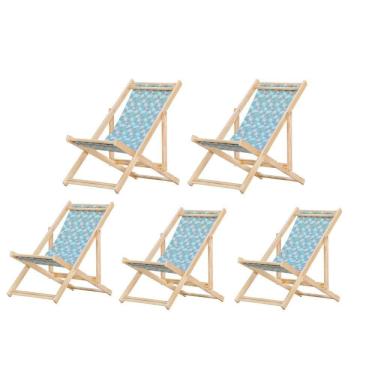 Imagem de Kit 5 Cadeira Madeira Espreguiçadeira Dobrável Sb-triang Azul