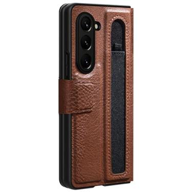 Imagem de HAO RIYLN Capa flip para Samsung Galaxy Z Fold 6, capa de couro de negócios retrô com fecho magnético com compartimento para cartão e suporte S-Pen Slim Wireless Charging, marrom