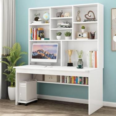 Imagem de Mesa de computador com Hutch &, Escrivaninha de estudo Escrivaninha Moderna e compacta Mesas de escritório e estações de trabalho para casa e escritório, branca, 100cm