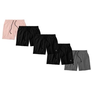Imagem de Kit 5 Bermudas Life Lisa Short Liso Masculino Básico Mauricinho Tactel - Cinza+Rosa-Unissex