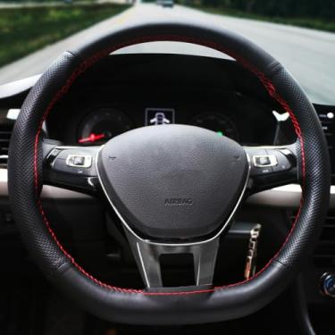 Imagem de Capa de volante de carro de couro de microfibra preta antiderrapante e durável com costura universal para 14,5 a 15 polegadas