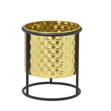 Imagem de Cachepot Dourado Em Metal Com Suporte 19Cm