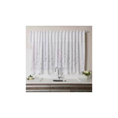 Imagem de Cortina para Cozinha Interlar 220x120 cm Renda Tulipinha Branca com Bandô