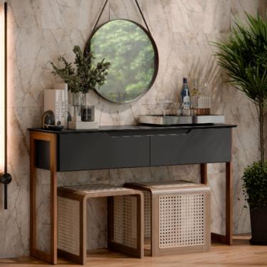 Imagem de Aparador Buffet Sala Flow Eros 2 Portas com Pés de Madeira Preto - Rede Móveis