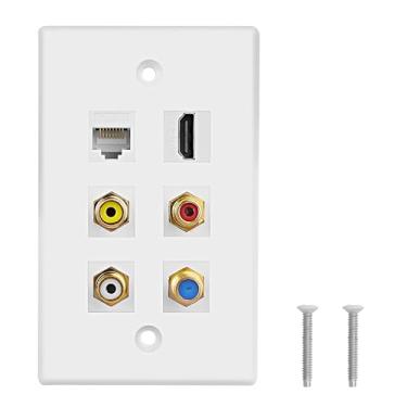 Imagem de MEIRIYFA Placa de parede HDMI RCA multifuncional de 6 portas, HDMI coaxial CAT6 Ethernet RCA placa de parede painel 3 RCA + 1 Ethernet Cat6 + 1 cabo coaxial TV F tipo porta + 1 HDMI fêmea para fêmea -