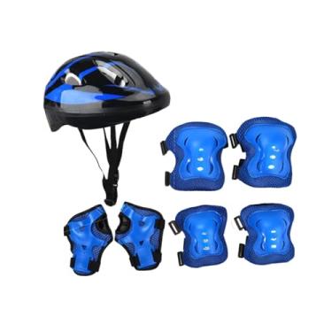 Imagem de Vaveren Capacete de bicicleta infantil, equipamento de capacete de patinação com joelheira, cotoveleira, protetor de pulso, capacete de skate, capacete de, Azul