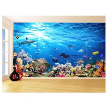 Imagem de Papel De Parede 3D Fundo Do Mar Peixes Oceano 3,5M Fm111 - Você Decora