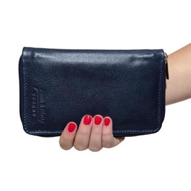 Imagem de Carteira Feminina Para Celular Cartões Com Zíper Em Couro Clássica - A