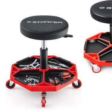 Imagem de Banqueta Banquinho para Mecânico Profissional Assento Giratório com Ro
