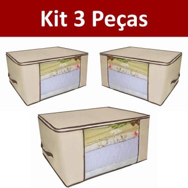 Imagem de Kit 3 Organizador Multiuso Caixa Organizadora De Guarda Roupa Flexível Com Zíper 30cm M...