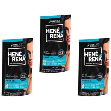 Imagem de Hene em Gel Rená Preto Azulado (Preto Forte) 03x180gr Alisa, tinge e D