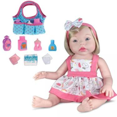 Imagem de Kit Bebê Reborn Menina Cabelo Loiro 1185 + Bolsa Maternidade - Sid Nyl