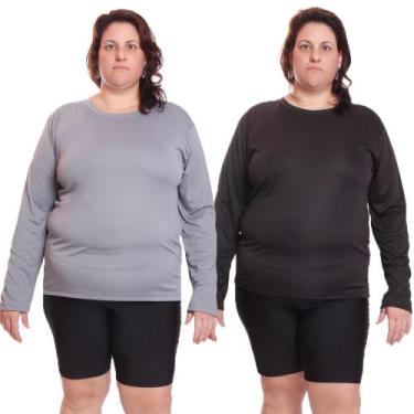 Imagem de Kit 2 Camisetas Feminina Plus Size Manga Longa Dry Fit Lisa Proteção S