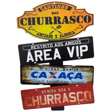 Imagem de Placa de Carro com 3 Frases Cantinho do Churrasco - Área Vip - Retrofe