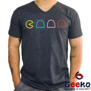 Imagem de Camiseta Pac Man 100% Algodão Games Pac-Man Geeko, Grafite gola v, P