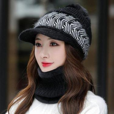 Imagem de Conjunto Gorro Grosso Boné Casual  Forro De Pele Quente  - ElaShopp, C
