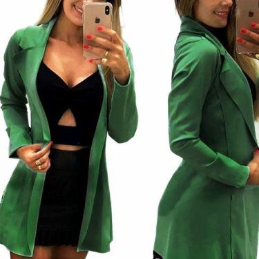 Imagem de Blazer Feminino Longo Acinturado Neoprene - JFA MODAS, Verde, Musgo, M