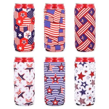 Imagem de AJLTPA 6 peças de neoprene alto pode resfriador, reutilizável, isolado, alto, latas de manga para seltzer rígido de 473 ml, cerveja, refrigerante, bebidas energéticas e garrafa de água (patriótica)