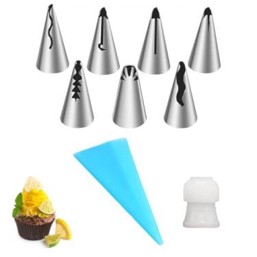 Imagem de Conjunto de 7 peças de bicos de tubulação de saia plissada, kit de bicos de tubulação de aço inoxidável para fondant de confeitaria e suprimentos de decoração de bolos - ferramentas de cozimento