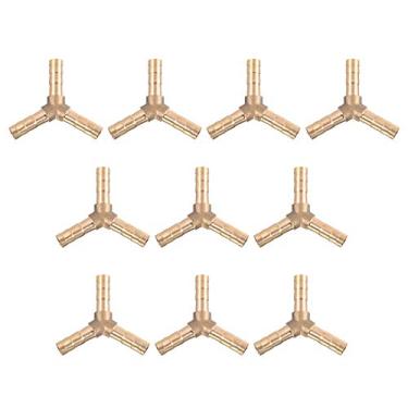Imagem de uxcell Encaixe de emenda de farpa de latão OD de 6 mm ou 1/10.2 cm, em forma de Y, 3 maneiras, encaixe de mangueira de farpado, combustível de água, gás de ar, conector em T farpado, 2 peças