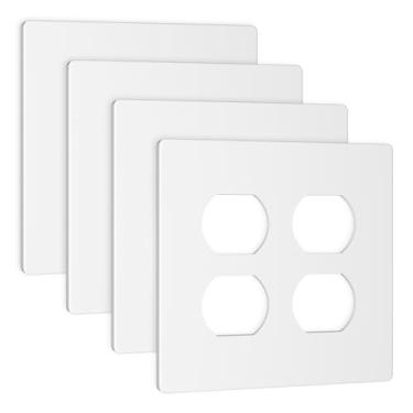 Imagem de MLLIZH Placa de parede dupla sem parafuso de 2 faixas, tamanho padrão de 12 x 12 cm, tampa de tomada dupla segura para crianças para interruptor de tomada de receptáculo decorador, pacote com 4
