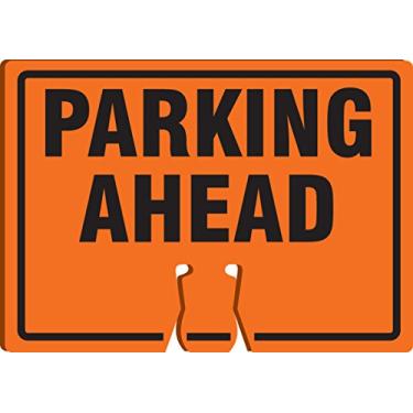 Imagem de Accuform Placa superior de cone de trânsito NMC "Parking Ahead", combine com cones laranja para criar uma placa de aviso, placa de cone de plástico de 25 x 35 cm, feita nos EUA, FBC793