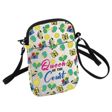 Imagem de HOLLP Pickleball Queen Gift Pickleball Bolsa tiracolo feminina Queen Of The Court pequena bolsa tiracolo, Branco