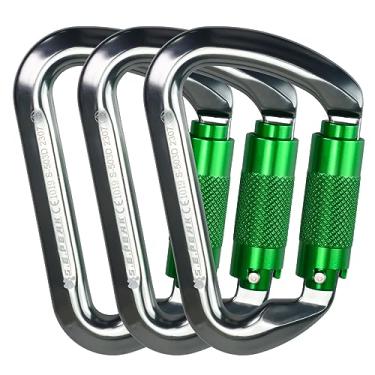 Imagem de SEPEAK UIAA 30kN Clipe mosquetão de escalada com trava automática, mosquetão profissional resistente para escalada ao ar livre, montanhismo, acampamento, caminhadas, balanço, gancho grande anel D / 3059 kg, 3 peças, verde