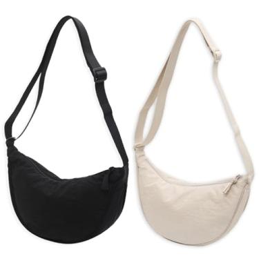 Imagem de Bolsa tiracolo Hobo Crescent com bolsa de armazenamento de malha, bolsa de ombro feminina masculina bolsa de ombro bolsa de bolinhos com alça ajustável, Bege + preto, Medium