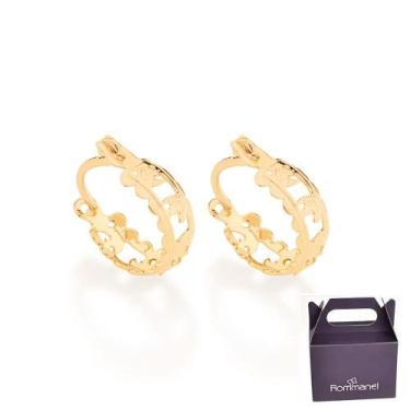 Imagem de Brinco Argola Rommanel Bordas Trabalhadas Lua Ouro 523350, Dourado
