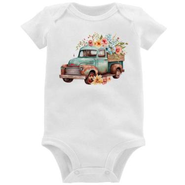 Imagem de Body Bebê Caminhão Vintage e Flores - Foca na Moda, Branco, G