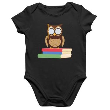 Imagem de Body Bebê Algodão Coruja Estudante - Foca na Moda, Preto, GG