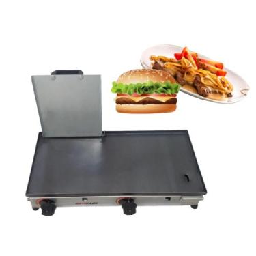 Imagem de Chapa de Lanches 60x30 cm Premium Reforçada à Gás Com Prensa - METALLU