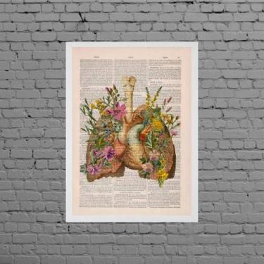 Imagem de Quadro Decorativo Pulmão Com Flores 24x18cm - Quadros On-line, Madeira