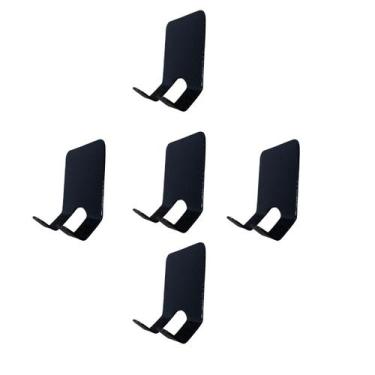 Imagem de Gancho Duplo Organizador Adesivo Preto Cabideiro Parede 5und - INOX LA
