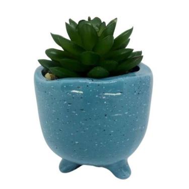 Imagem de Vaso Com Suculenta Em Dolomita E Plástico Cor Azul - 28666 - Full Fit
