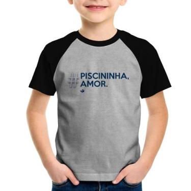 Imagem de Camiseta Raglan Infantil Piscininha amor - Foca na Moda, Cinza, Preto,