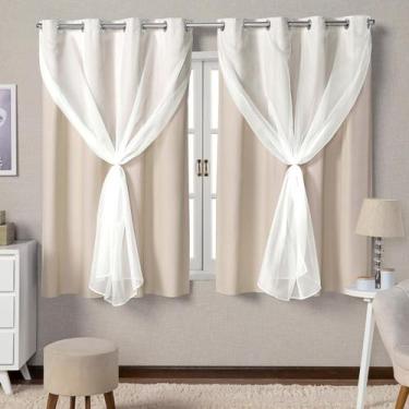 Imagem de Cortina Sala Blackout Com Xale Voil Bege 2,80x1,60 PVC Liso - Feffo Co